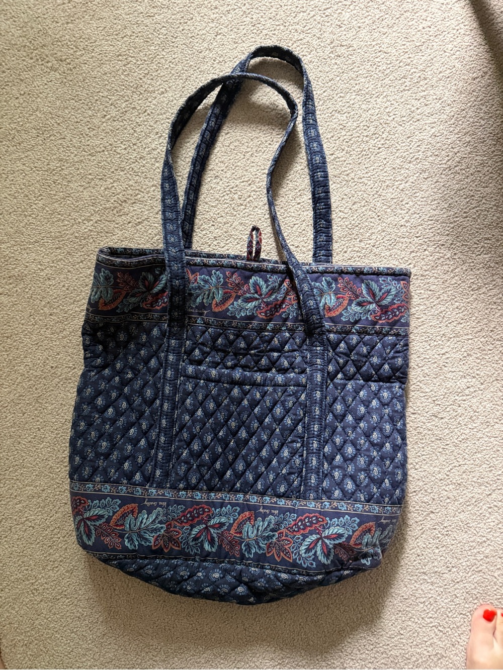 Vintage 1998 Vera Bradley “Classic Navy” Autumn Leaves and Paisley Quilted Tote